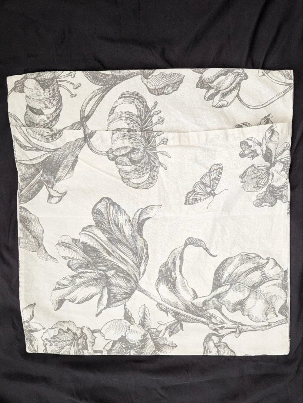 Pottery Barn Full/ Queen Duvet & Euro Sham Set Botanical White Gray Floral Pippa